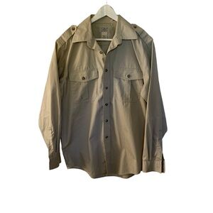L.L. Bean Men's Field Shirt 100% Cotton Button Up Poplin Tan Size Medium-Reg